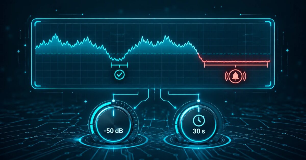 Audio waveform with -50 dB and 30 second dials