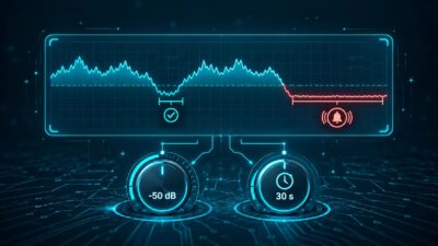 Audio waveform with -50 dB and 30 second dials